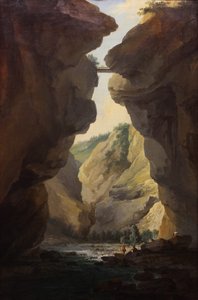 Bridge and gorges of Dala river in Leuekerbad, view towards the mountain